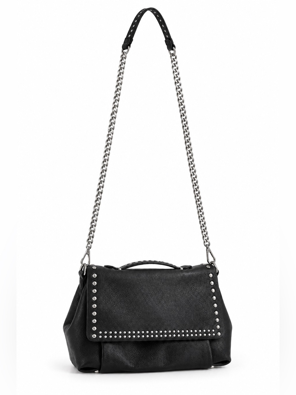 Zara Woman Black Genuine Cow Leather Studded Chain Shoulder Bag